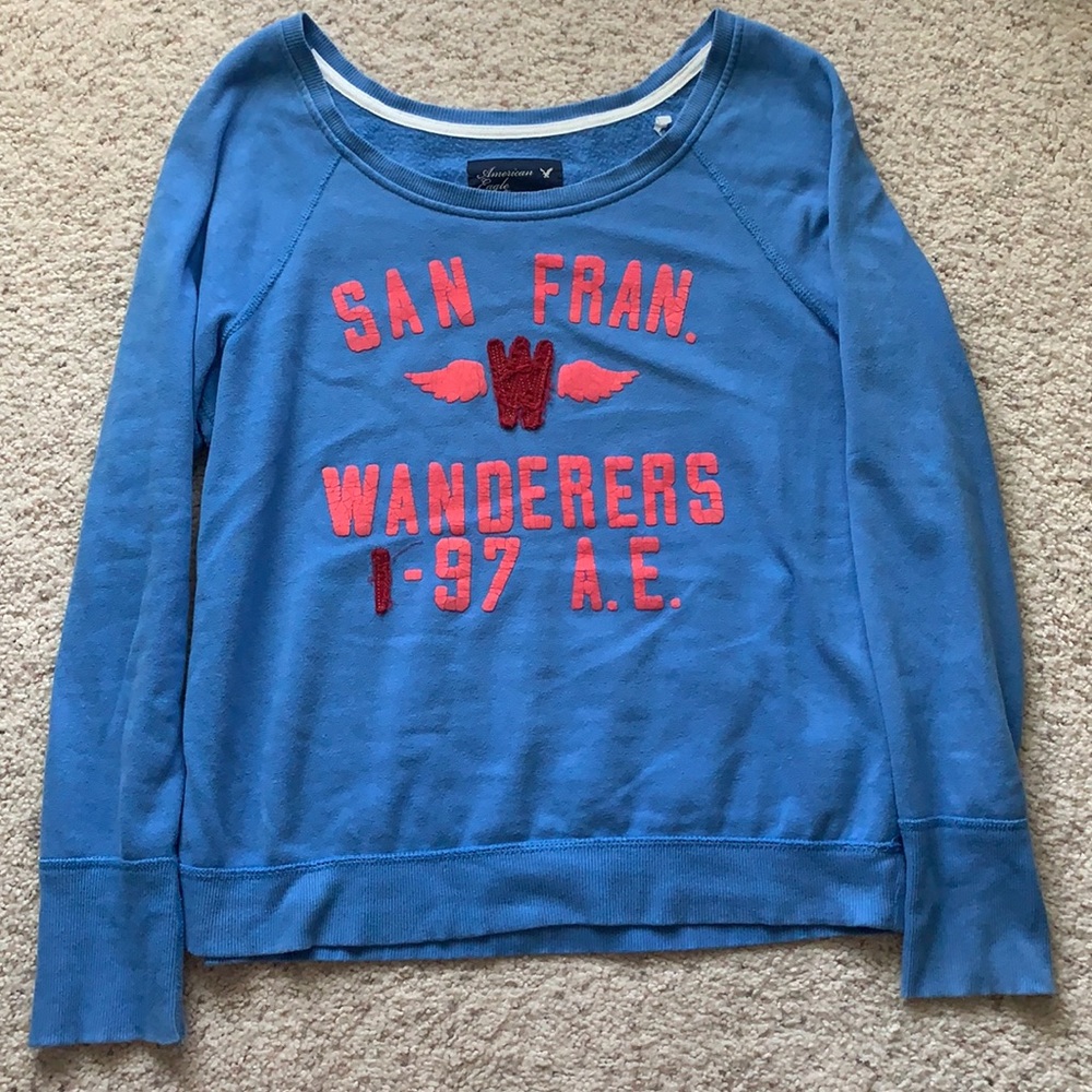 ⭐️Blue & Coral American Eagle Wide-neck Sweatshirt